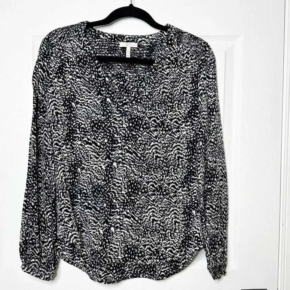 JOIE Padma Brushstrokes Black White Animal Print Blouse‎ Size XS